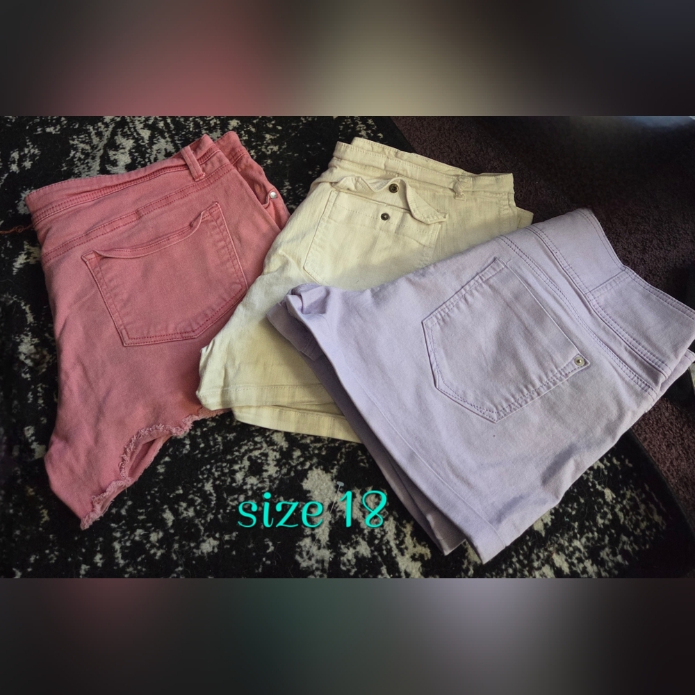 Trio of Pastel Denim Shorts - Pink, Cream, Lavender Bundle #8